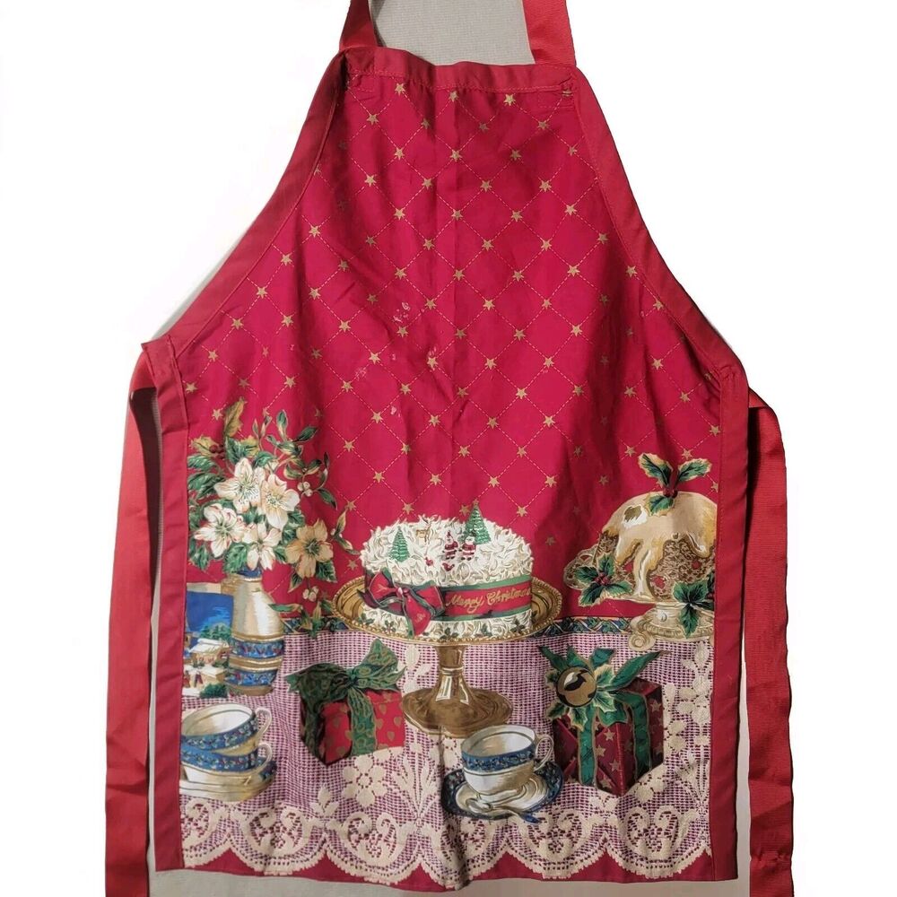 Red Christmas Kitchen Apron – Festive Holiday Cooking Accessory